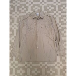 Vintage Dutch Military Field Button Down Shirt Size Large 21x29 1970s Khaki